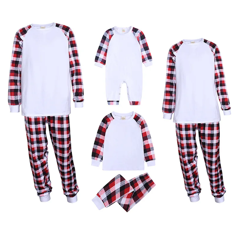 Sublimation Blank Tee Top Long Sleeve Pajamas Set for Women Men Kids Fashion Parent-Child Sleepwear Clothes Set For DIY Print