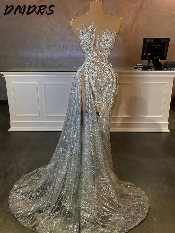 mini mermaid dress Mermaid Strapless Sweetheart Mini Off-the-shoulder Sequined Prom Dress