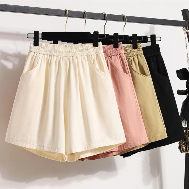 

Plus Size Shorts For Women Summer 2025 High Waist Loose Cargo Pants Women Korean Style Casual Shorts Solid A-line Wide Leg Pants