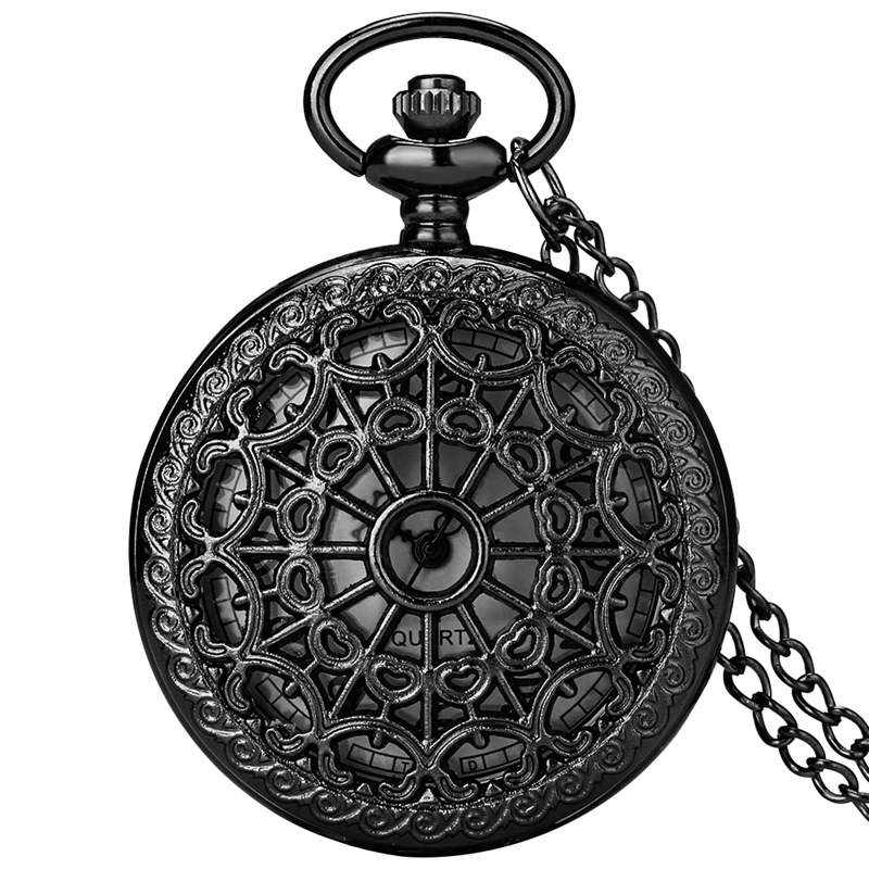 

Spider Web Hollow Black/Bronze Quartz Pocket Watch Antique Steampunk Pendant Necklace Chain Gifts for Men Women Relogio De Bolso