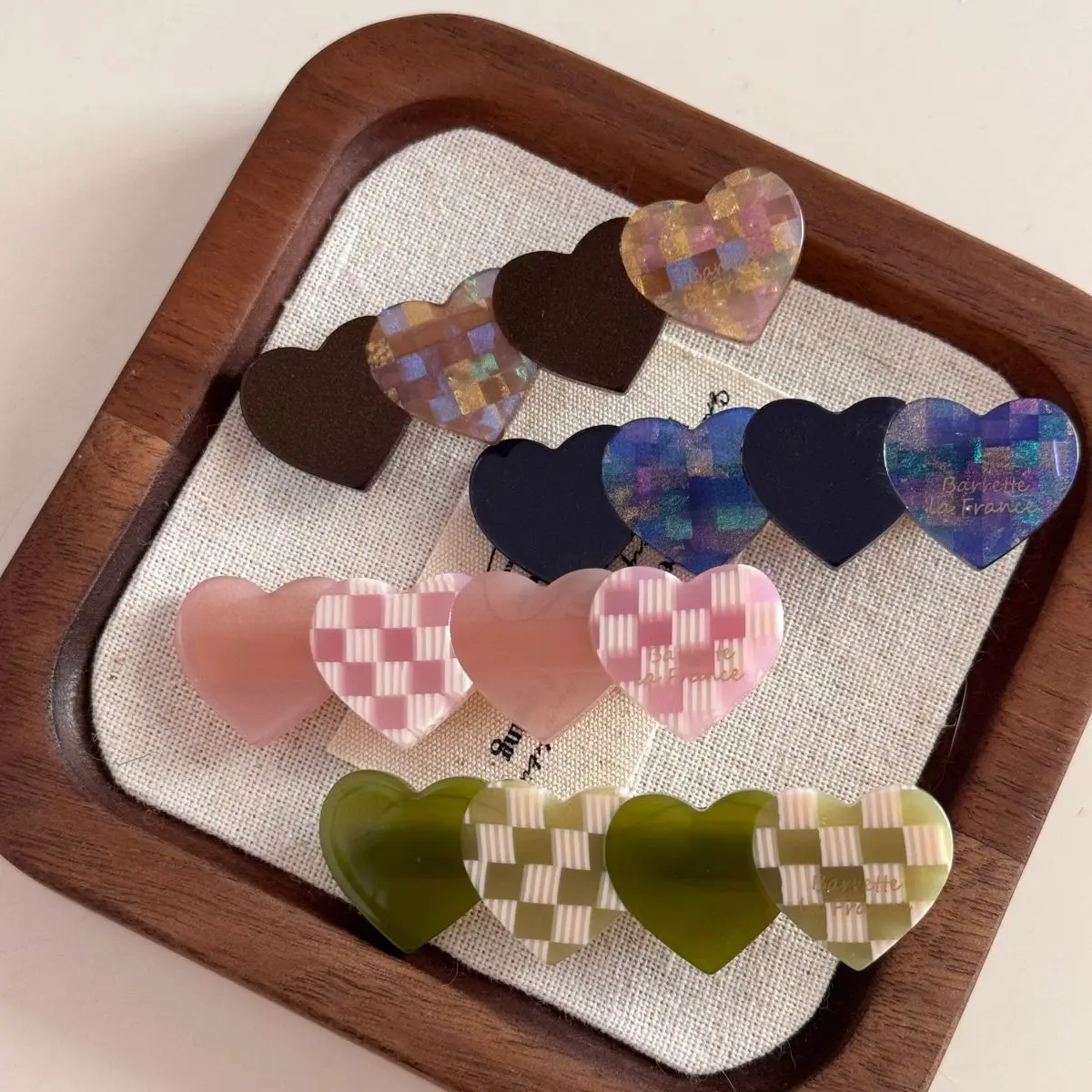 Ins 격자 무늬 스위트 러브 하트 덕빌 클립, 심플한 패션, 매직 아세테이트 헤어 클립, 달콤한 소녀용 헤어 액세서리, 6.5cm, 핫 세일