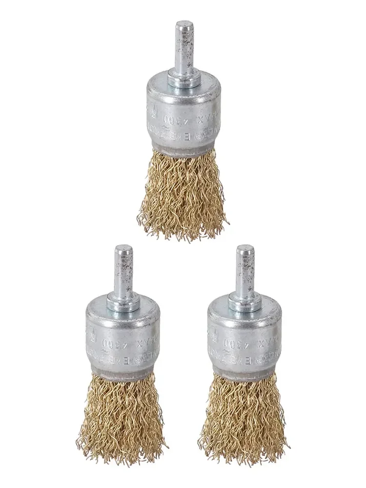3PC 25mm End Wire Brush Rotary Brass Wire Brush Crimp Cup Set Wheel For Drill Rust Paint Removal Tool Power Tools