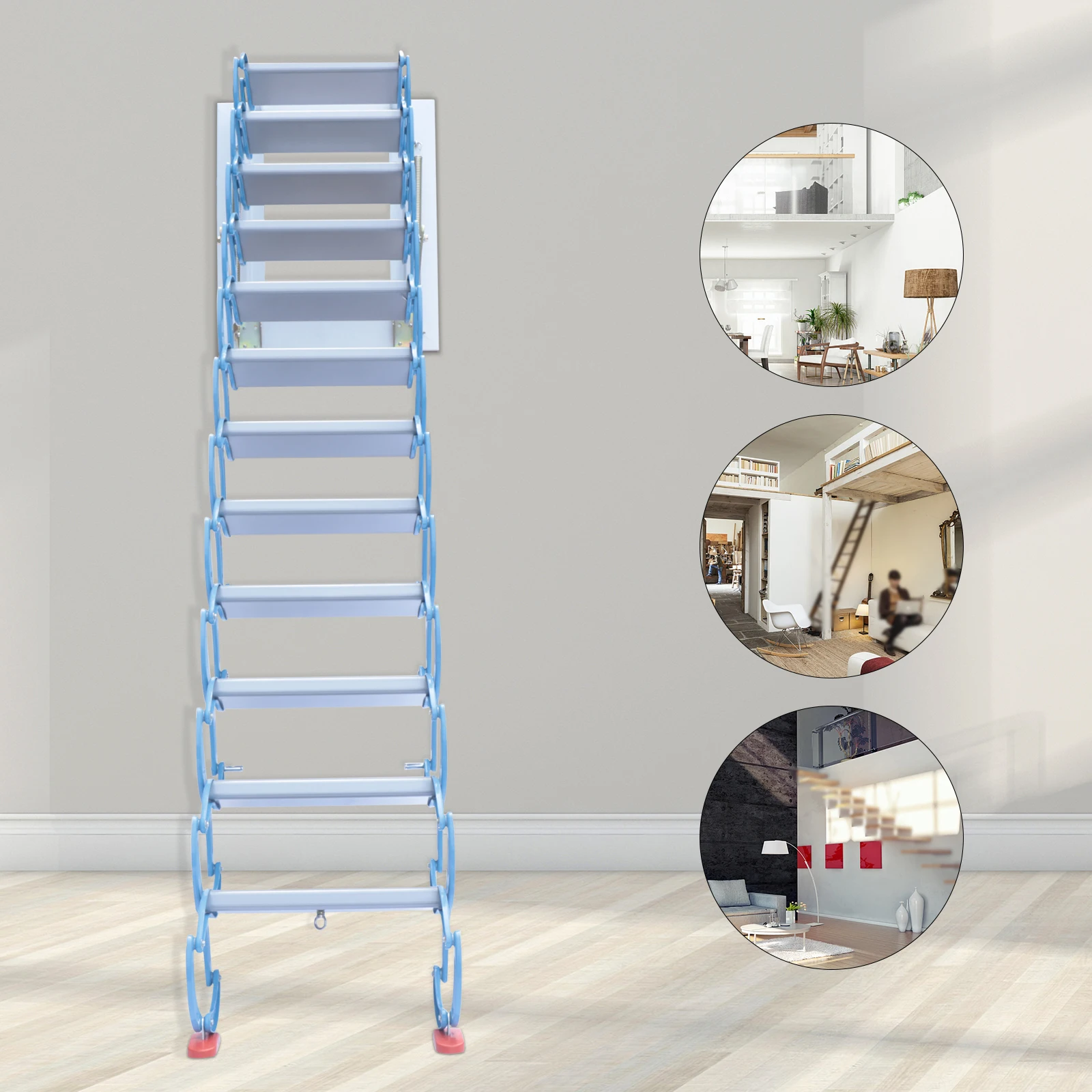 Wall-Mounted Retractable Attic Ladder, S-Shaped Design, Space-Saving, 881.85 lbs Load Capacity, Non-Slip Steps, Easy to Install