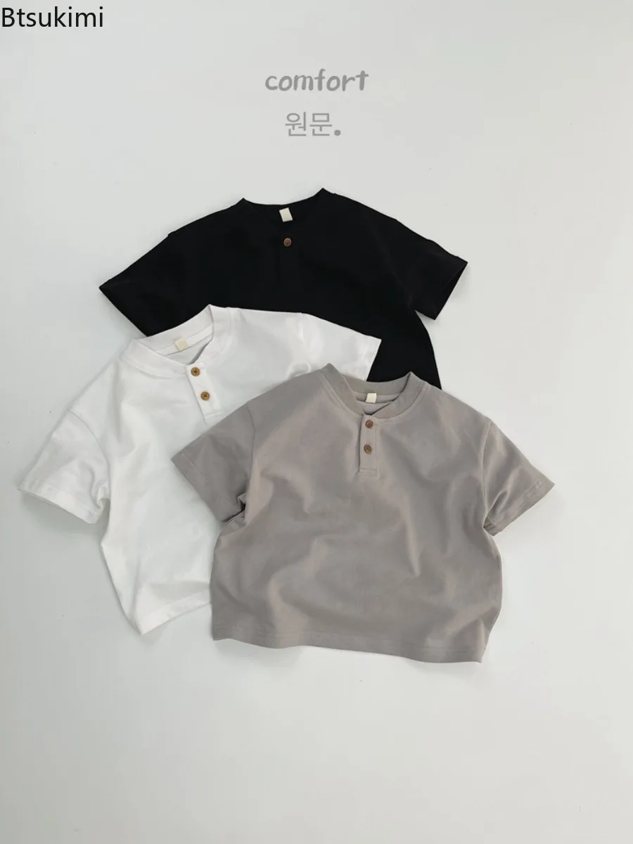 2026 Summer Kids Short Sleeved T-shirt 2-6Y Thin Girls Solid Color Polo Shirt Children Korean Style Clothes Boys Bowling Shirt