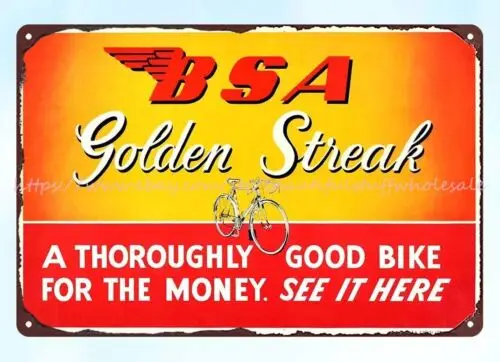 home kitchen art vintage repro Golden Streak Bicycles Cycling metal tin sign