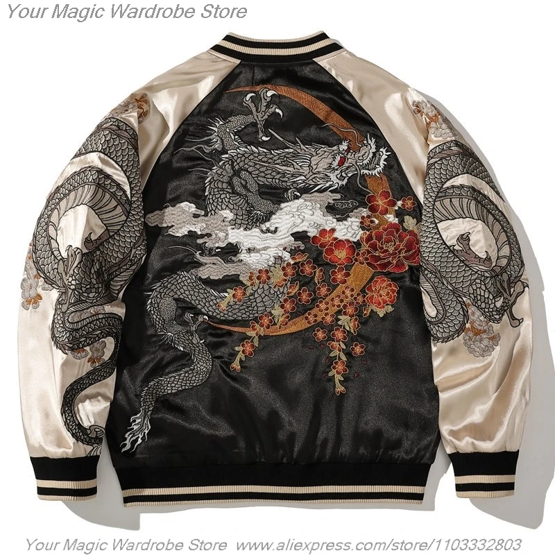 Asian Japanese Sukajan Style Embroidered Souvenir Jacket Outerwear Coat Yokosuka Embroidery Baseball Uniform for Couples
