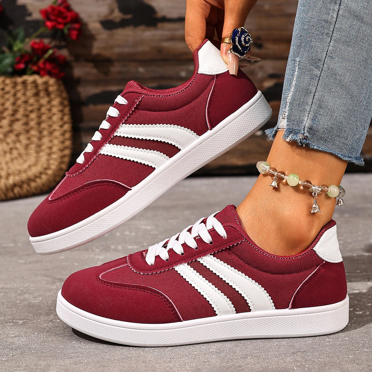 Damen-Tennisschuhe, flache Modelle, modische Schuhe in verschiedenen Farben, Schnürschuhe, vulkanisierte Schuhe, Frühling/Herbst, Damen-Outdoor-Sportschuhe, Fußbekleidung. – Detail 13
