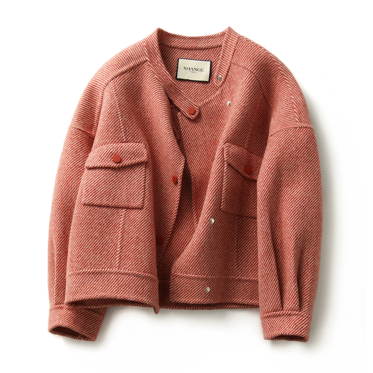 Modny płaszcz damski z dwustronnej wełny tweedowej, uniwersalny płaszcz z alpaki, stylowy płaszcz do pracy, długi płaszcz ze stójką.