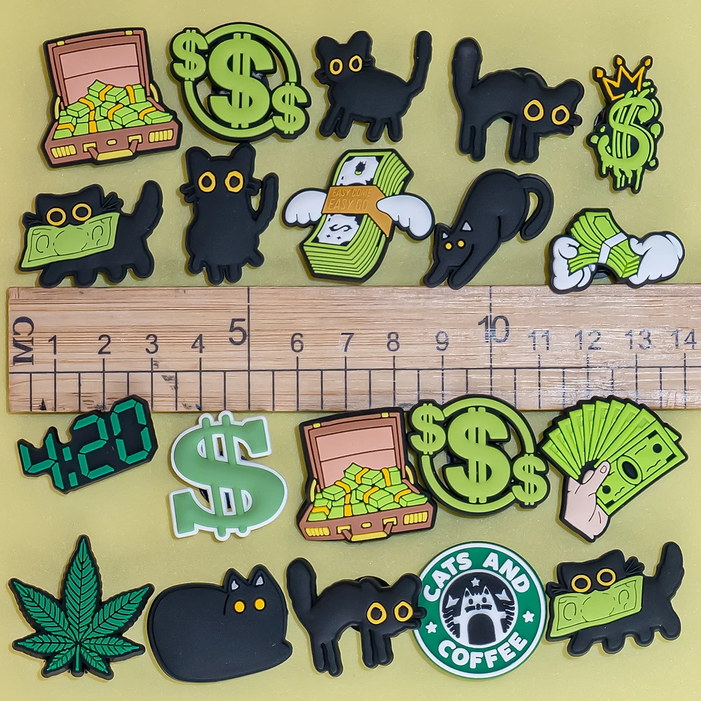 1pcs PVC Cats Charms for Clog Buckle Dollar Leaf Shoe Decorations Clips Accessories for Men Kids Favor Gifts Fit Wristband Gift image 4