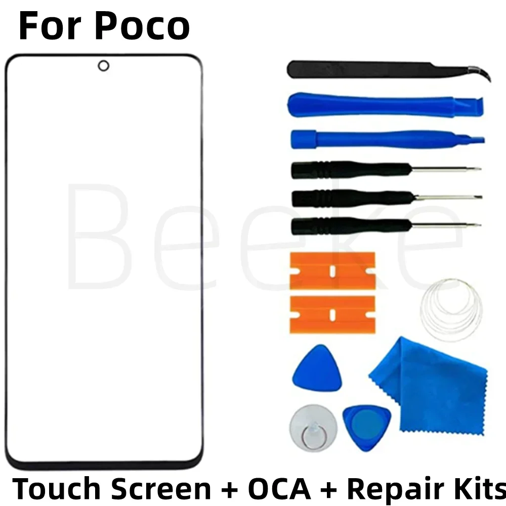 Outer Glass Touch Screen + OCA For POCO X2 X3 X4 X5 X6 GT NFC Pro C40 C50 C51 C55 C61 C65 Xiaomi Front LCD Display Lens Replace