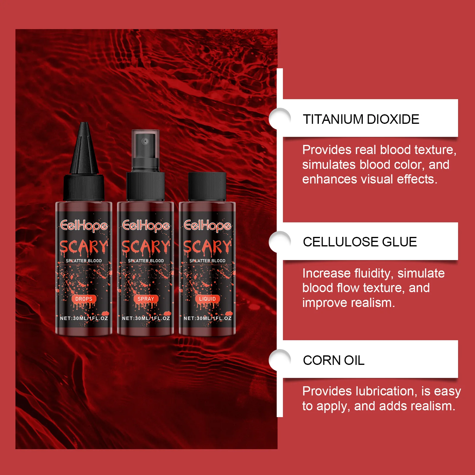 ฮาโลวีนเลือดปลอมแต่งหน้าชุด Blood Drop แวมไพร์ผีดิบคอสเพลย์ล้างทําความสะอาดได้ Mock เลือดสเปรย์เลือดปลอมสําหรับปาร์ตี้สยองขวัญสีแดงเครื่องมือ