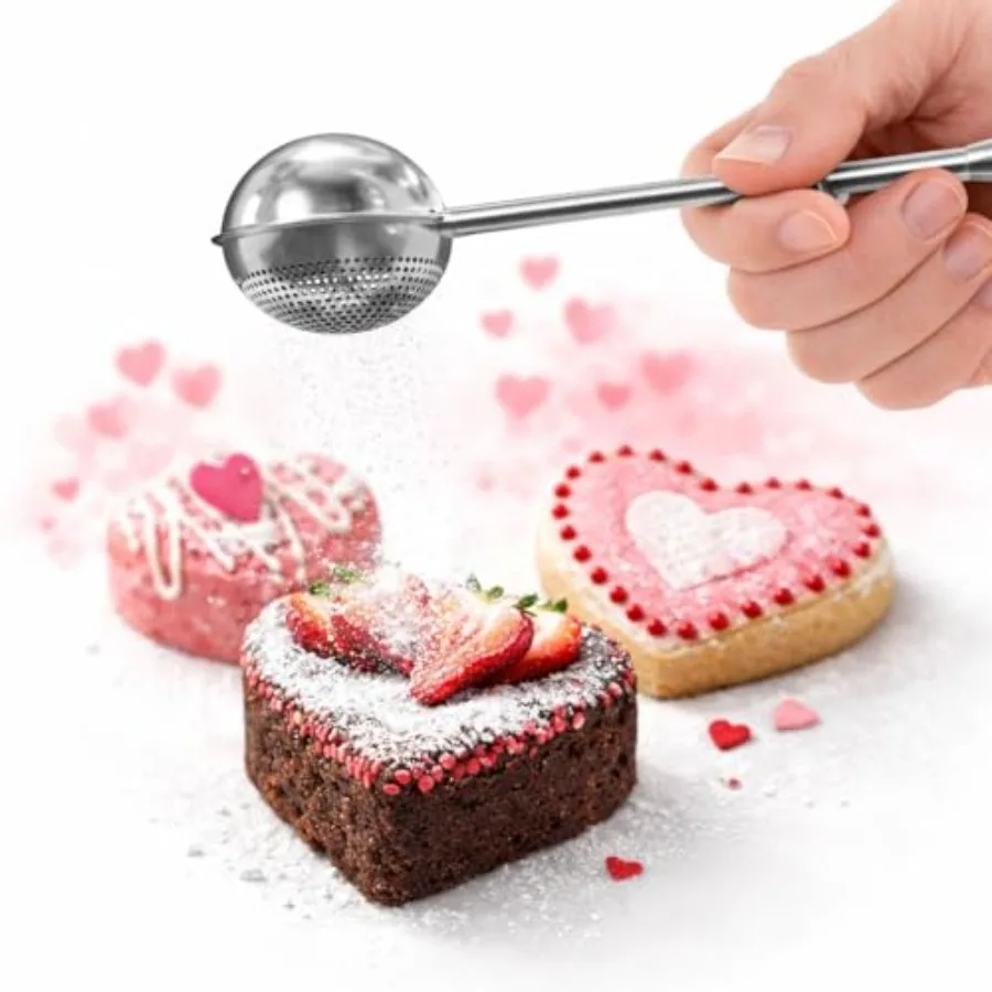 Flour Shaker Duster 18/8 Stainless Steel Flour Duster for Bread Baking with One-Handed Operation Cocoa, Cinnamon, Spices and Po