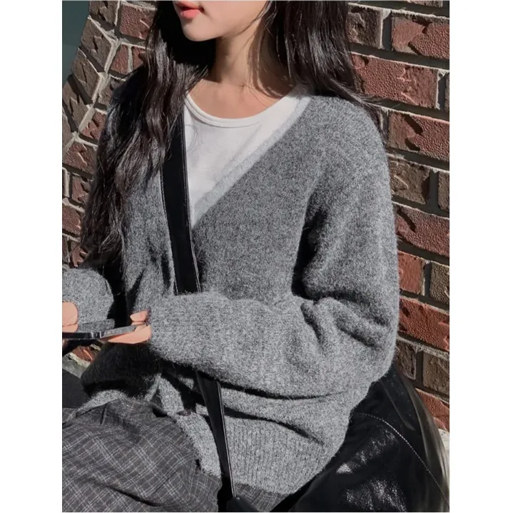 المرأة فضفاضة محبوك سترة الخريف الشتاء شيك اللون بلو كسول Sle تنوعا ألياف البوليستر مقنعين عادية Faion #3