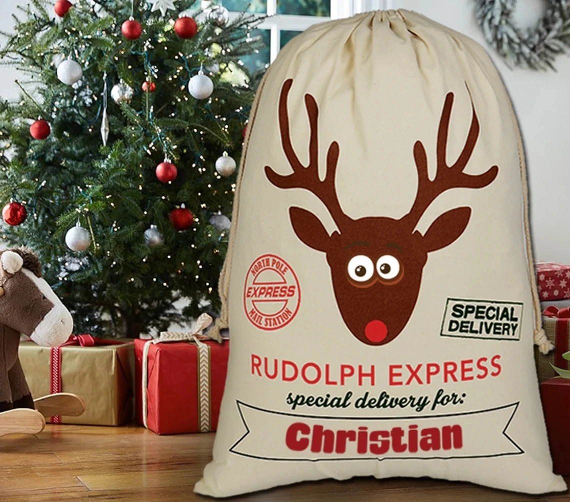 CHRISTMAS GIFT BAG,North Pole Express Santa Sack,Custom Santa Sack,Christmas gift bag for kids,Santa Claus bag,Personalized  Gif