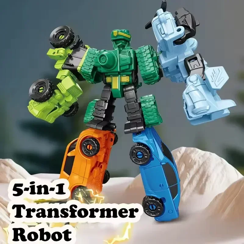 5 In1 Transformation Robot Toy Automobile Deformation Mecha Assembly Robot Deformation Action Figure Model Toys Deformed Robot