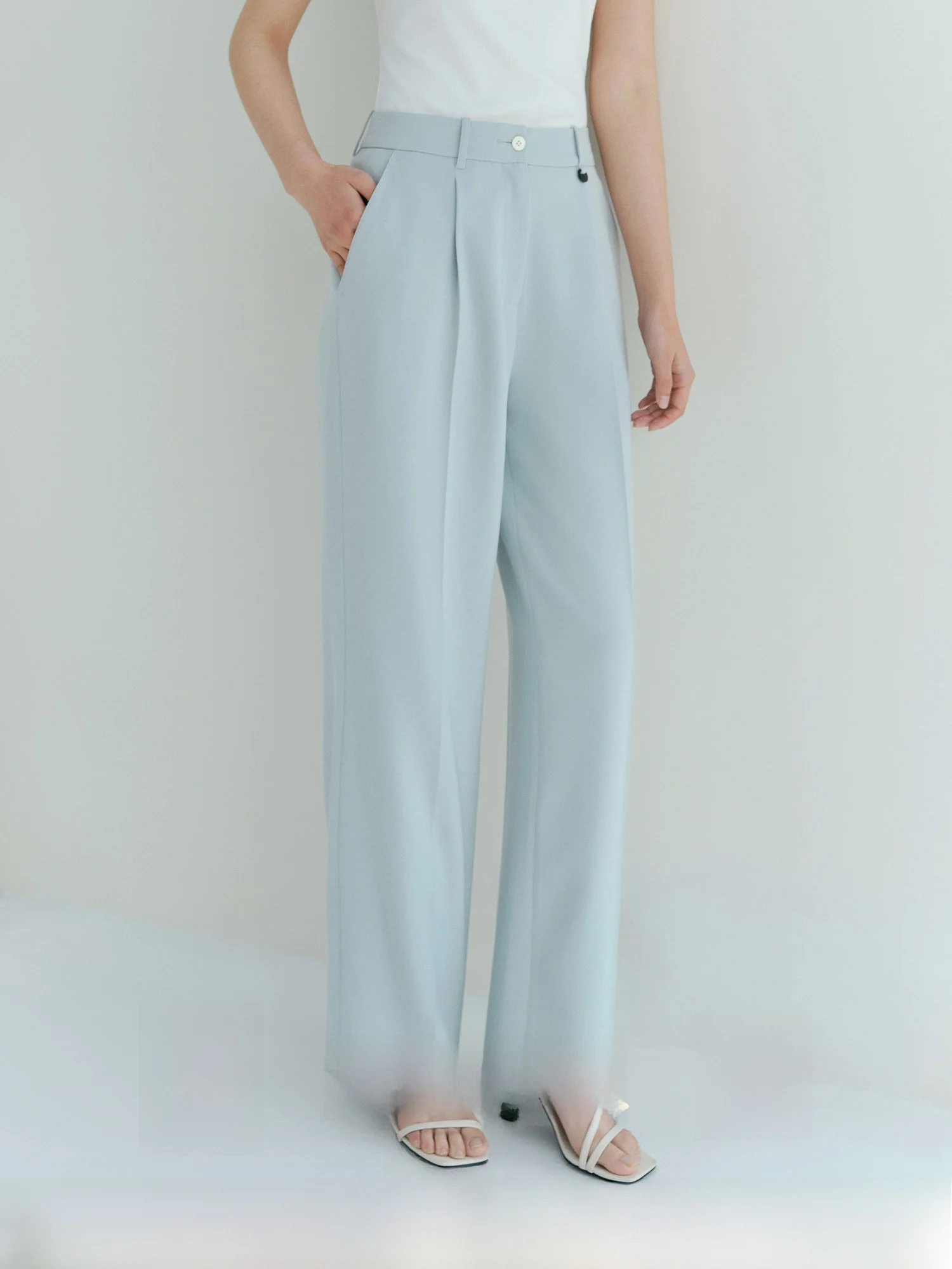 

TEASEL Comfortable High Waist Straight Leg Three-acetate Fiber Lightweight Draped Business Pants for Women Spring Season