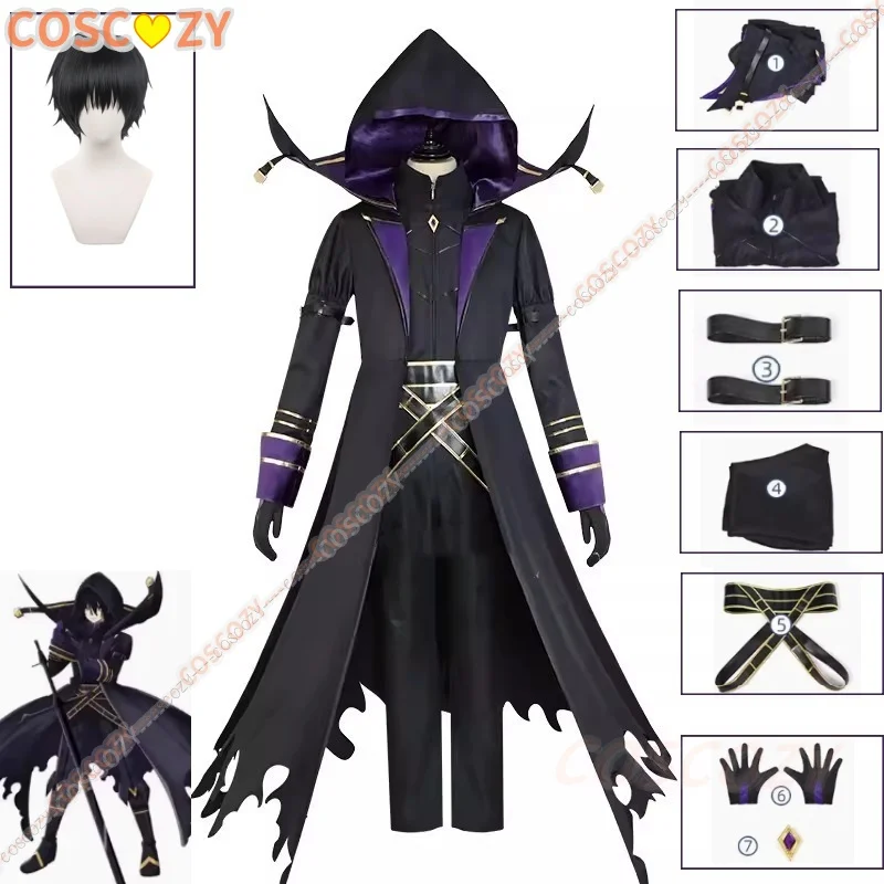 Kadjou Fantasia de Cosplay com Peruca, A Eminência na Sombra Cid, Anime, Preto, Blusão, Uniforme, Manto, Dia das Bruxas, Conjunto completo