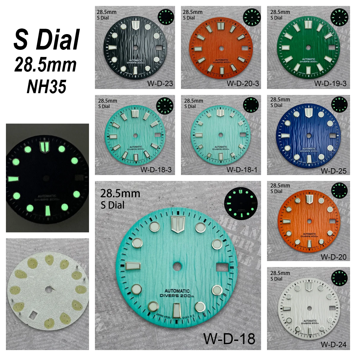 

S Logo 28.5mm Gacier Dial Suitable For NH35/NH36/4R/7S Japan Movement Green Luminous High Quality Watch Modification Accessories