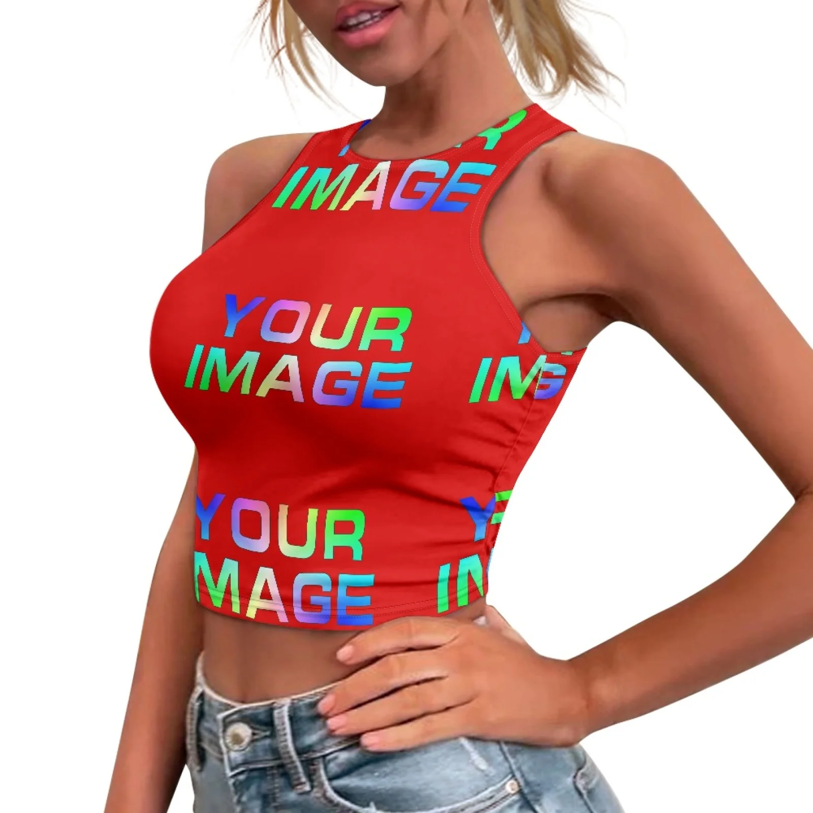 Women's Halter Neck Crop Tank Top Sleeveless O-Neck Backless Slim Fit Summer Casual Basic Custom Print On Demand