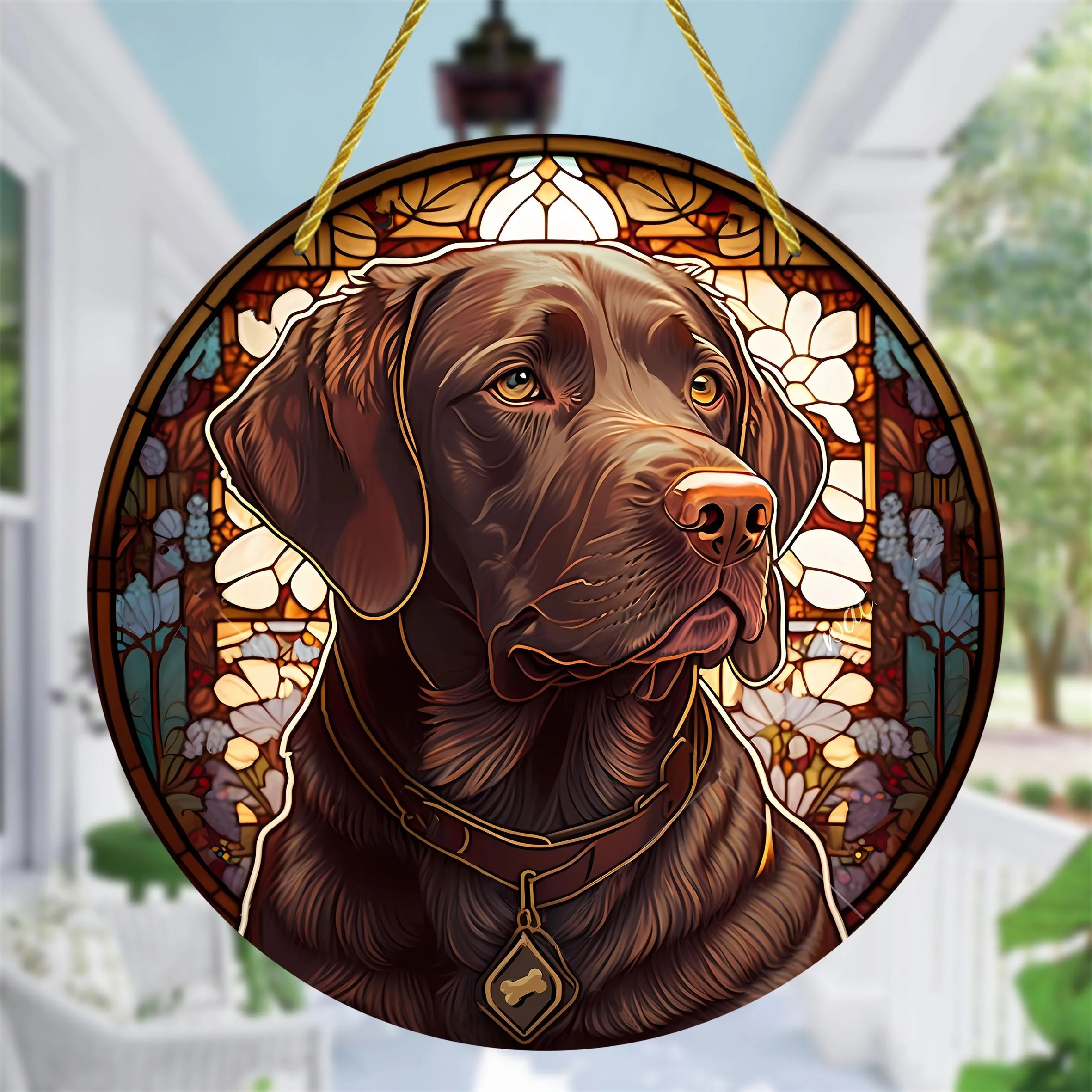 Black Labrador Retriever Round, Acrylic, Wreath Decor, Windows, Porch, Walls, Home, Room Decor