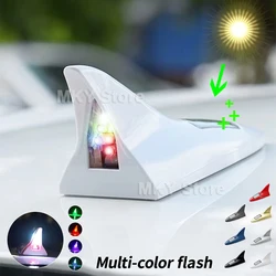 Universal LED Light Car Shark Fin Antenna with Solar Energy Auto Radio Signal Aerials Roof Antennas Driving Safety Warning Light