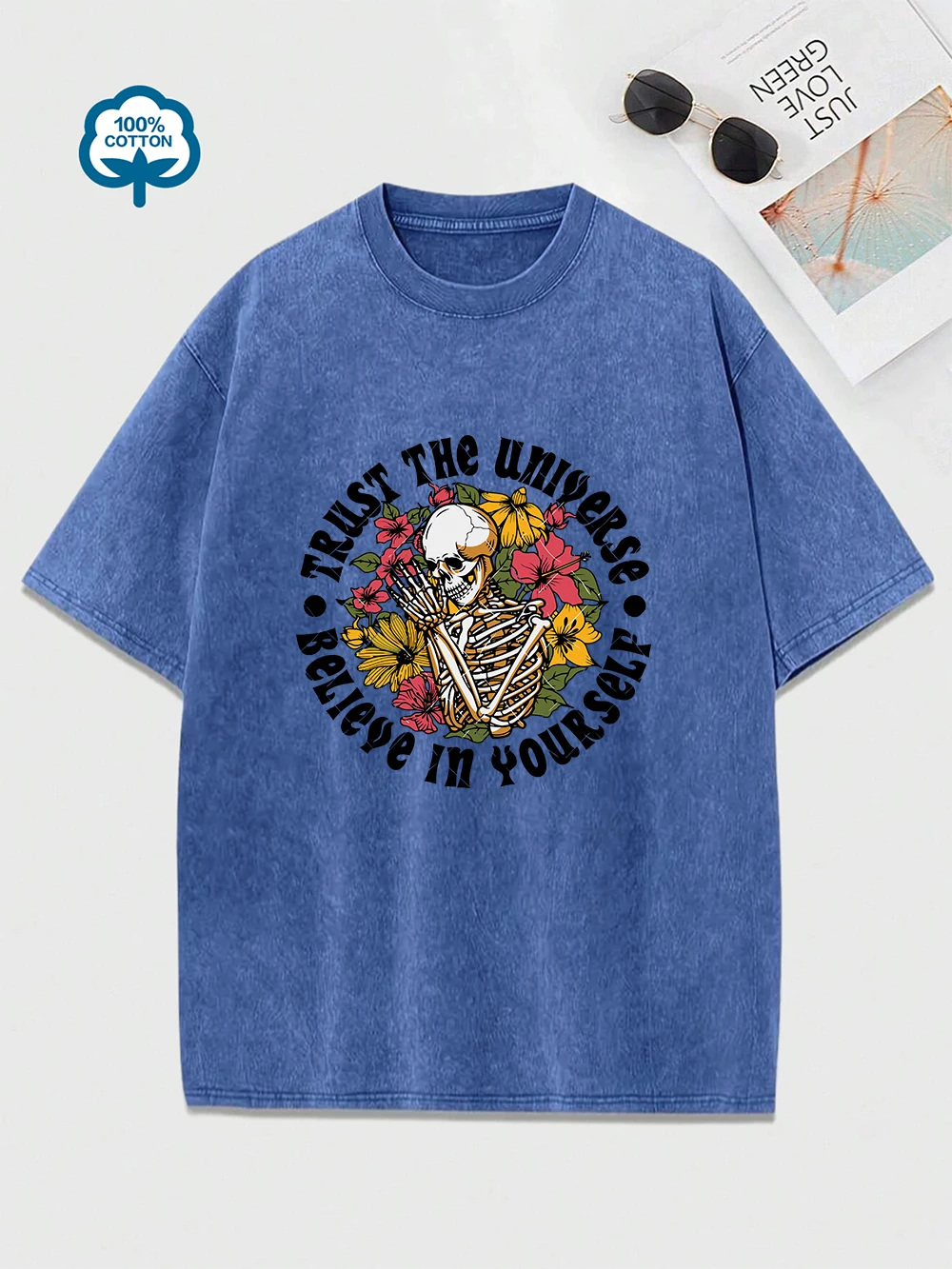 

Trust The Universe Believe In Yourself Prints Washed T-Shirt Women Cotton Oversized Tops Street O-Neck T Shirt Summer Clothes