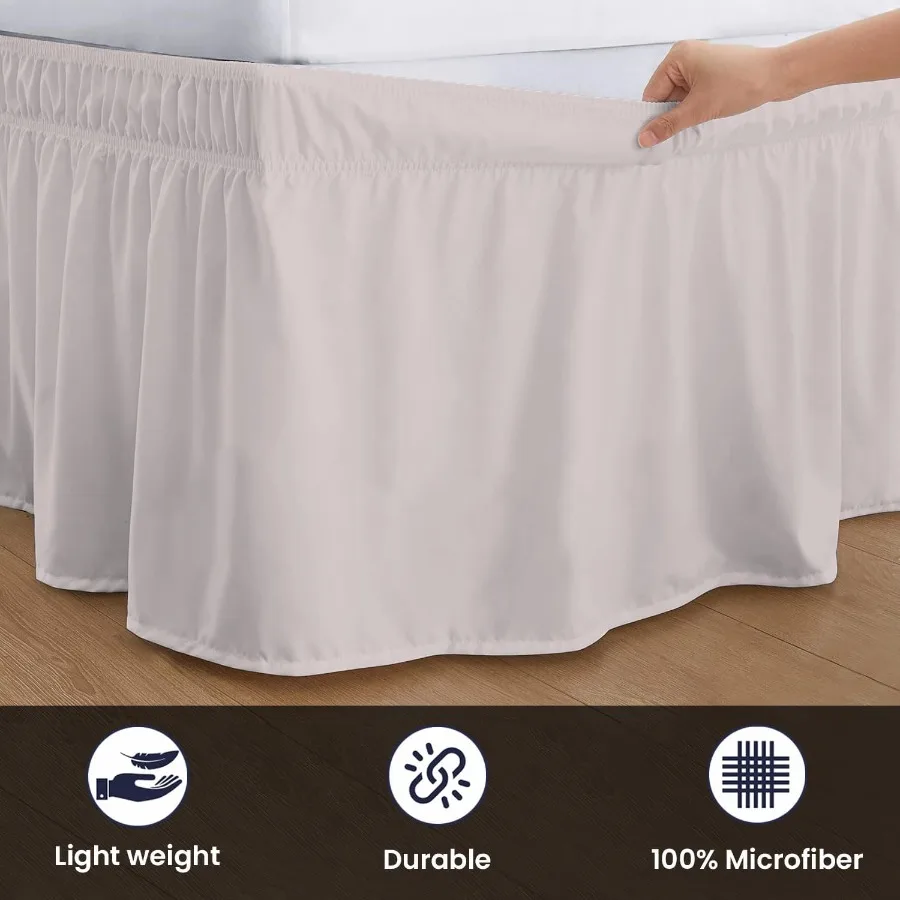 تنورة سرير ملفوفة مقاس 21 بوصة لأسرّة بحجم كوين لا تتطلب رفع مع أشرطة مرنة قابلة للتعديل وسهلة التركيب كلاسيكية #3