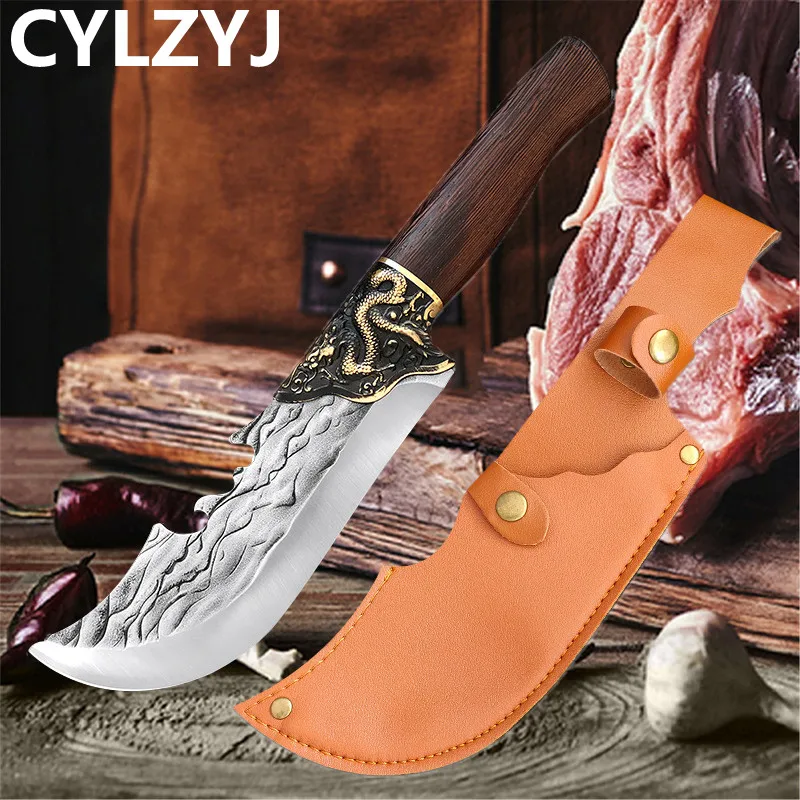 Hand Forged Kitchen Knife 5Cr15 Steel Chef's Knife Cutting Fish Meat Cleaver Knife Sharp Blade Cooking Tools Pocket Knife Cover