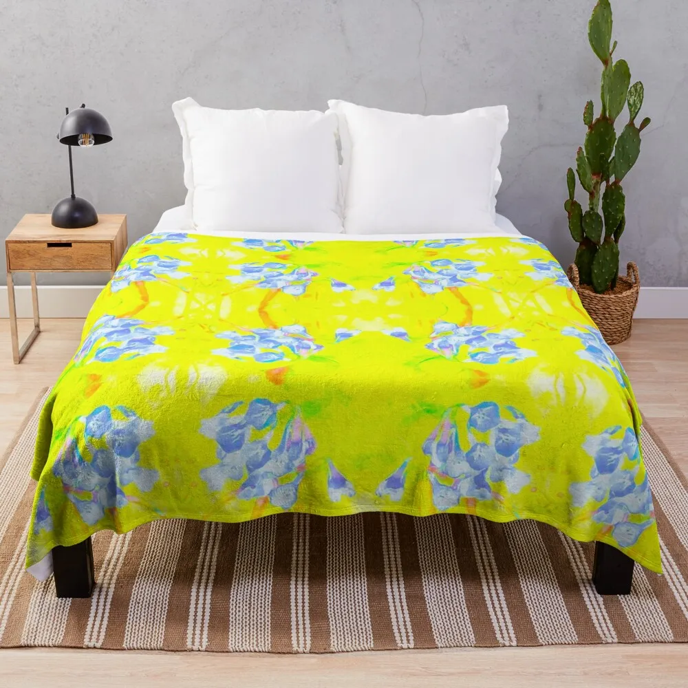 

Blue Flower against Yellow Throw Blanket warm for winter cosplay anime manga Nap Blankets