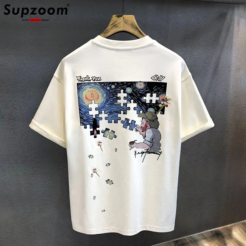 Supzoom New Arrival Summer Top Fashion Printed Neutral Short O-neck Casual Hip Hop Heavy Texture Cotton Ins Loose Men Tshirt