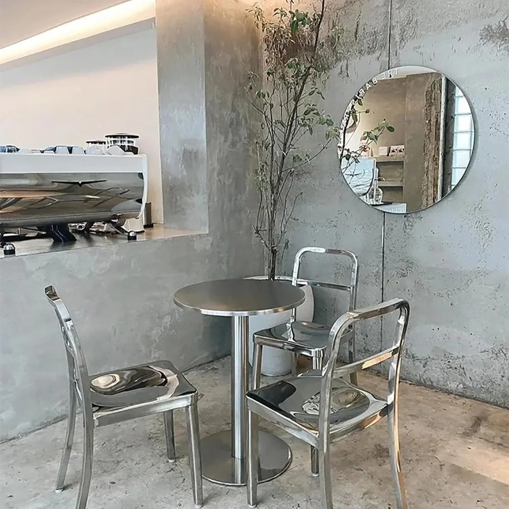 Round Side Table for Living Room, Dining Room, Cafe, Balcony, Stainless Steel Side Table, Modern Simple Metal End Table, 50cm