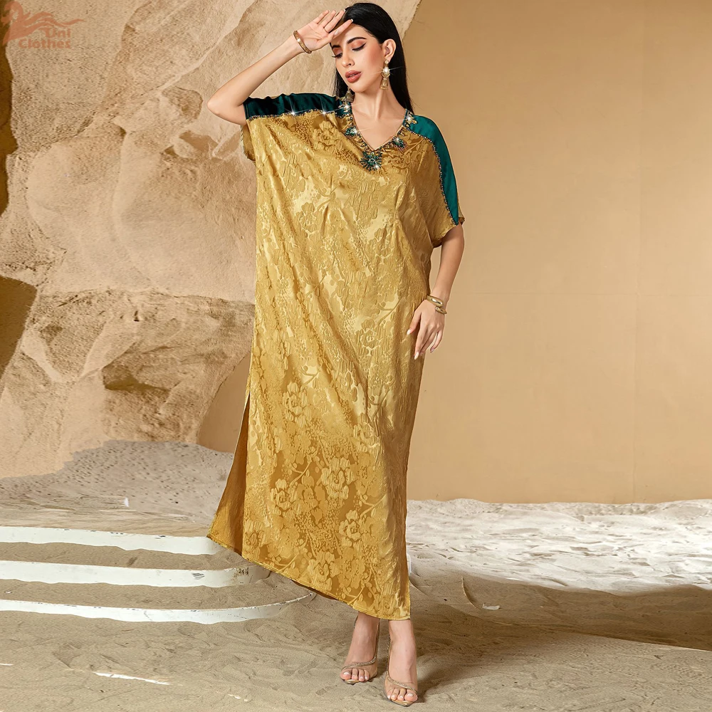 

Марокко Дубай атласное длинное платье Абая с бриллиантами для мусульманских женщин Саудовская Аравия Вечеринка Джалабия Одежда Исламская Турция Длинный халат Новый