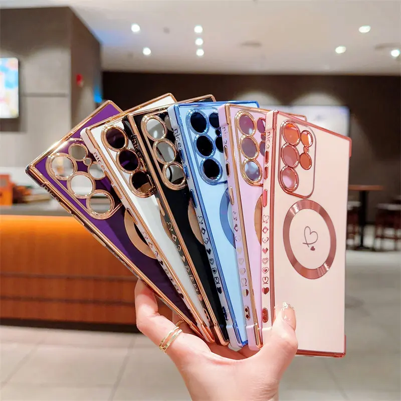 Überzug Heart Side Printing Soft Case für Samsung Galaxy S21 S22 Plus S23 Ultra S20FE Wireless Charging Magsafes Magnetische Abdeckung