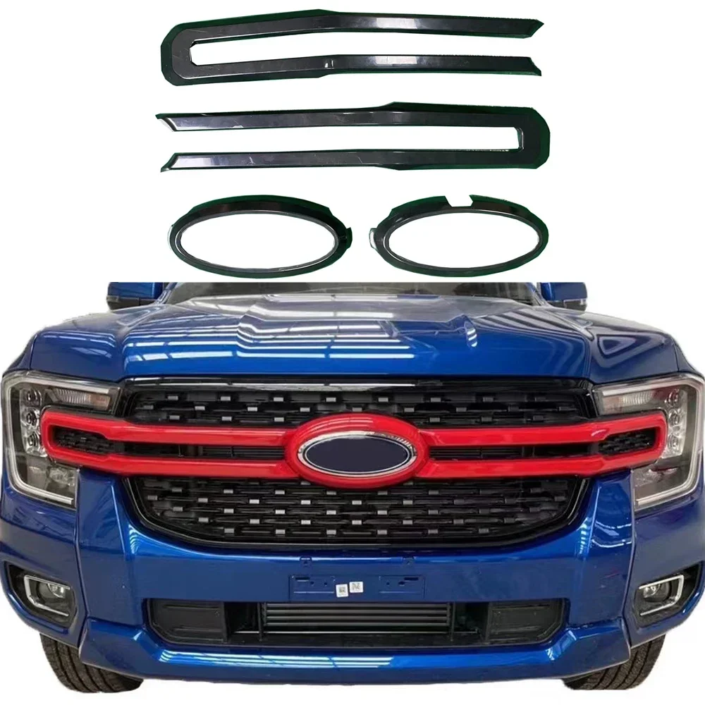 

ABS Matte Black Grille Decoration Stips Fit For 2022 2023 FORD RANGER T9 Off-raod 4x4 Car Styling Accessories