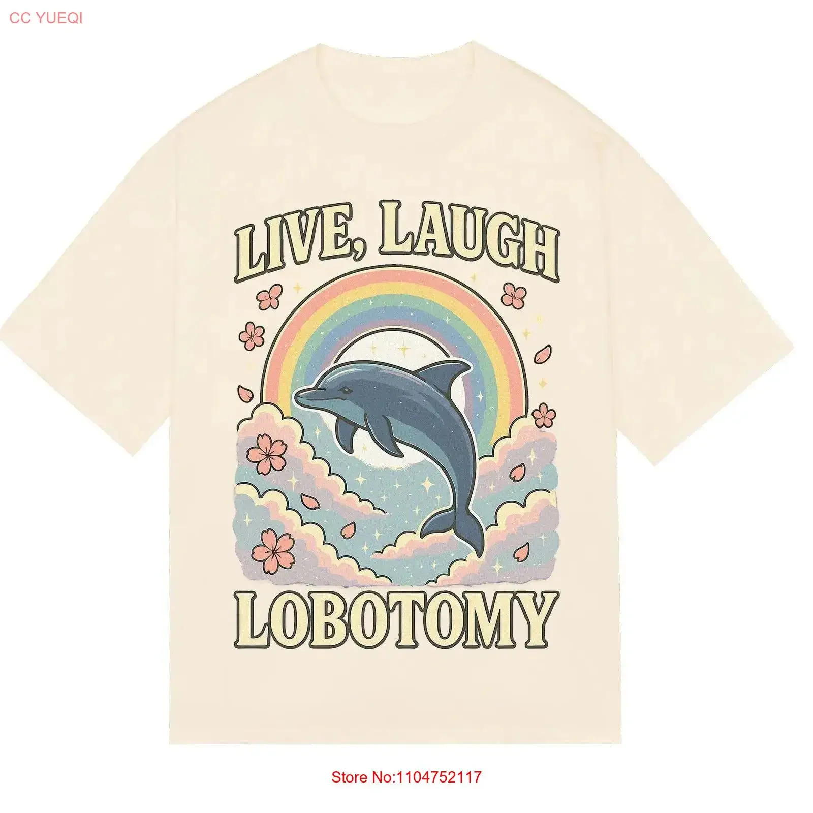 Live Laugh Lobotomy Vintage T Shirt Funny Dolphin Meme Silly Weird  vintage Washed Slightly Casual Unisex Versatile