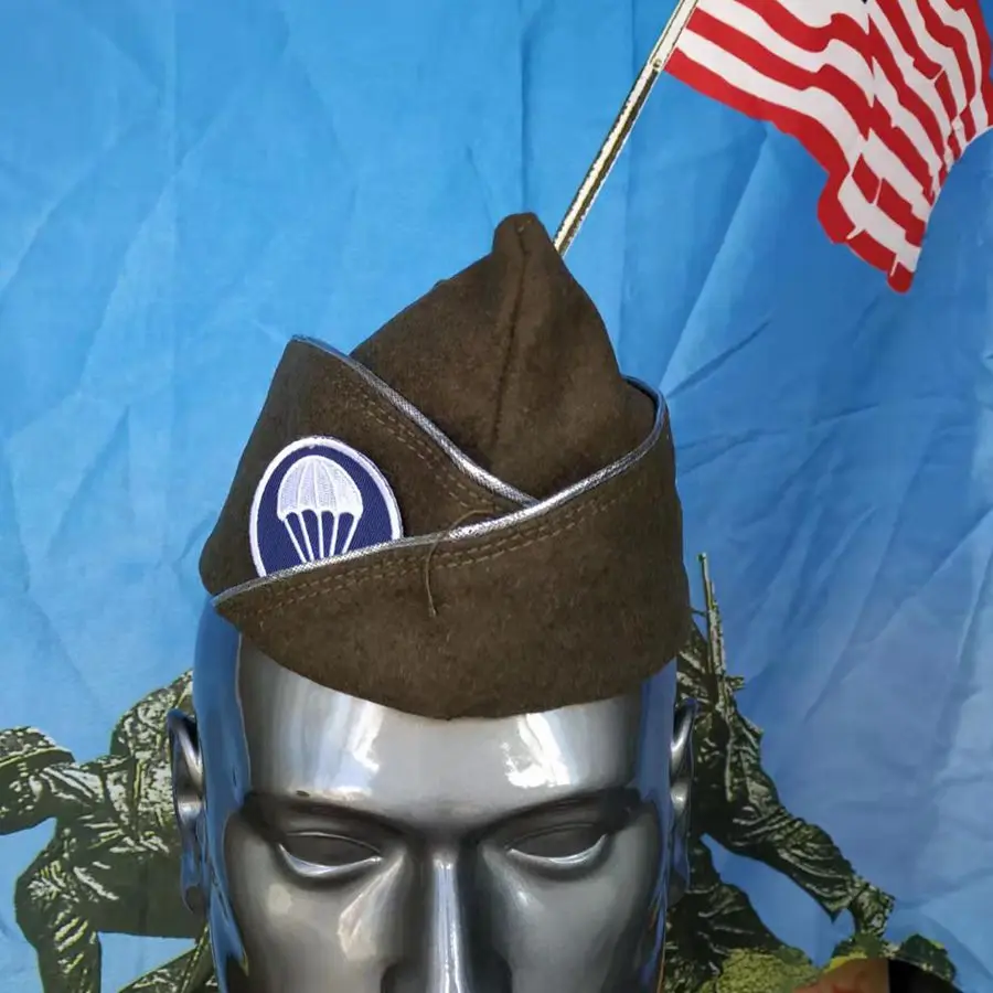 WW2 US AIRBORNE PARATROOPER WOOL GARRISON CAP HAT WITH PATCH INSIGNIA  REPRO Military