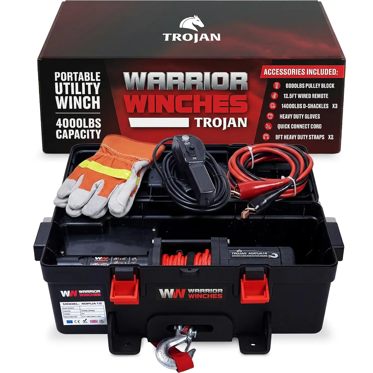 

Trojan Portable 12v Electric Winch 4000lbs ATV UTV Winch with Synthetic Rope Easy to Carry No Installation