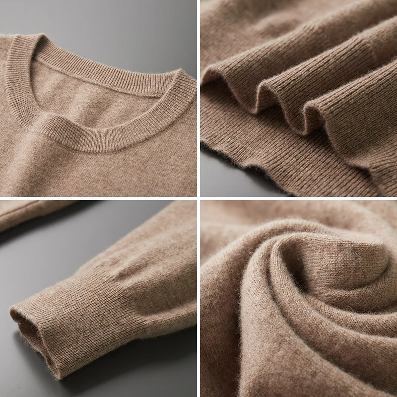 سترة رجالية عالية الجودة من الكشمير 100% برقبة دائرية - بلوفر خريف وشتاء بقصة ضيقة وأكمام طويلة، ناعم ودافئ ومريح #5