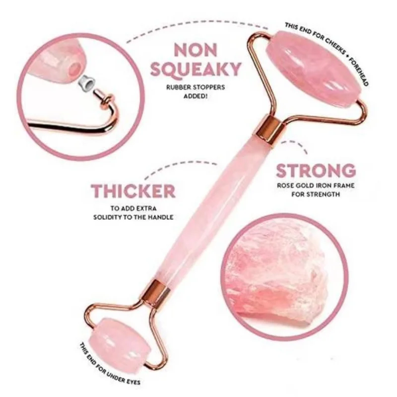 Pink Rose Quartz Jade Massager Roller Gouache Scraper Set Natural Crystal Stone Gua Sha Board Face Roller Skin Care Beauty Tool