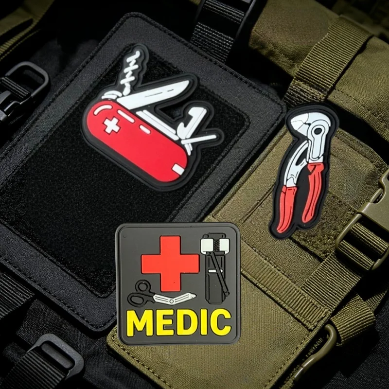 Image of Multifunktions-Messer-Patch, PVC Taktische Weste Klettverschluss-Abzeichen, Rucksack-Dekoration Aufkleber, Armband DIY Patches für Kleidung