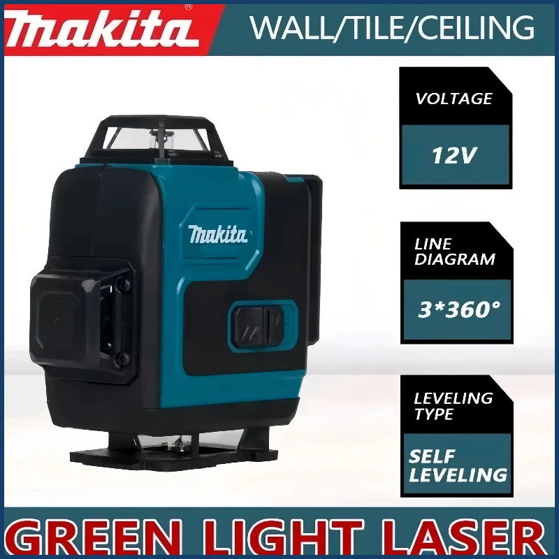 Makita 16 Line High-precision 3D-4D 360 ° Horizontal Vertical Green Laser Level, Wall Mounted Portable Power Tools
