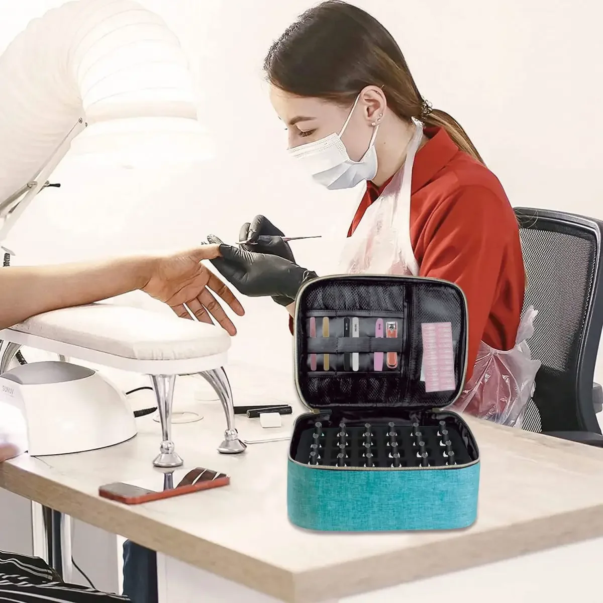 حقيبة حمل لتنظيم طلاء الأظافر بطبقة مزدوجة لتنظيم مستحضرات التجميل للفتيات والنساء، فن الأظافر، والزيوت العطرية، ومجموعة مستحضرات التجميل #6