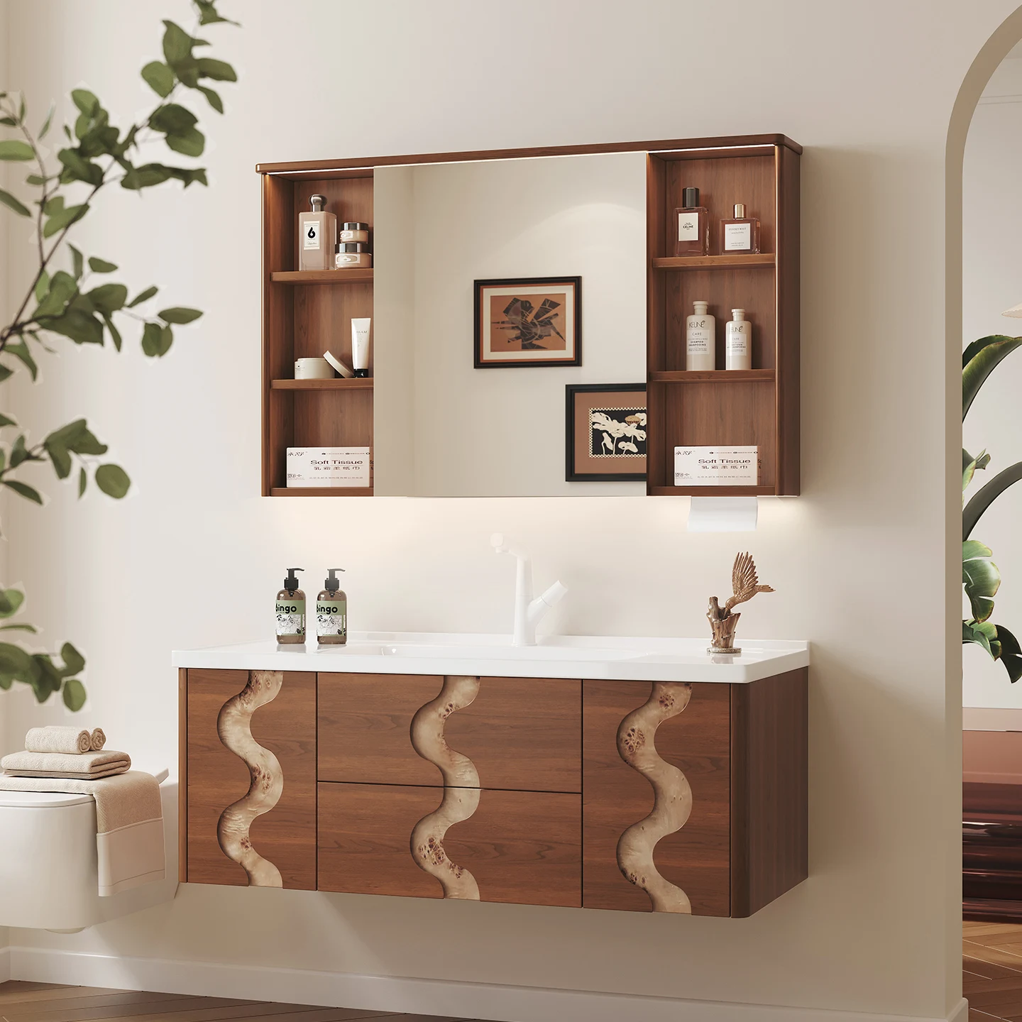 /Washroom Furniture Special Ceramic Basin Wall Mounted Waterproof Plywood Vanity Cabinet Bathroom Vanity and Sink