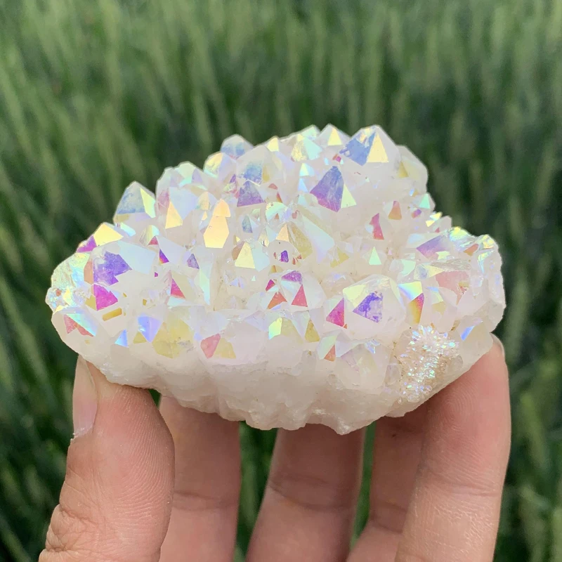 

1pcs Natural White Crystal Cluster Electroplated Angel Aura Quartz Stone Mineral Enegry Reiki Healing for Room Decor