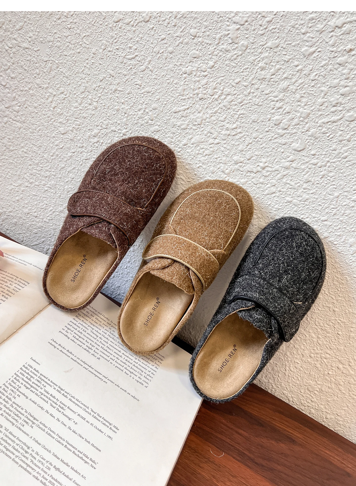 

Женские шлепанцы, тапочки на плоской подошве, уличные шлепанцы, модная обувь без шнуровки из шерстяной ткани, ленивые полутапочки, сабо с закрытым носком