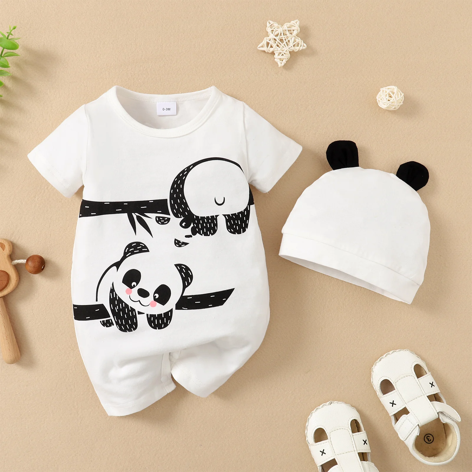 Summer Newborn Infant 0-1 Years Old Baby Boys Girls Romper Short Sleeve Panda Print Baby Clothing