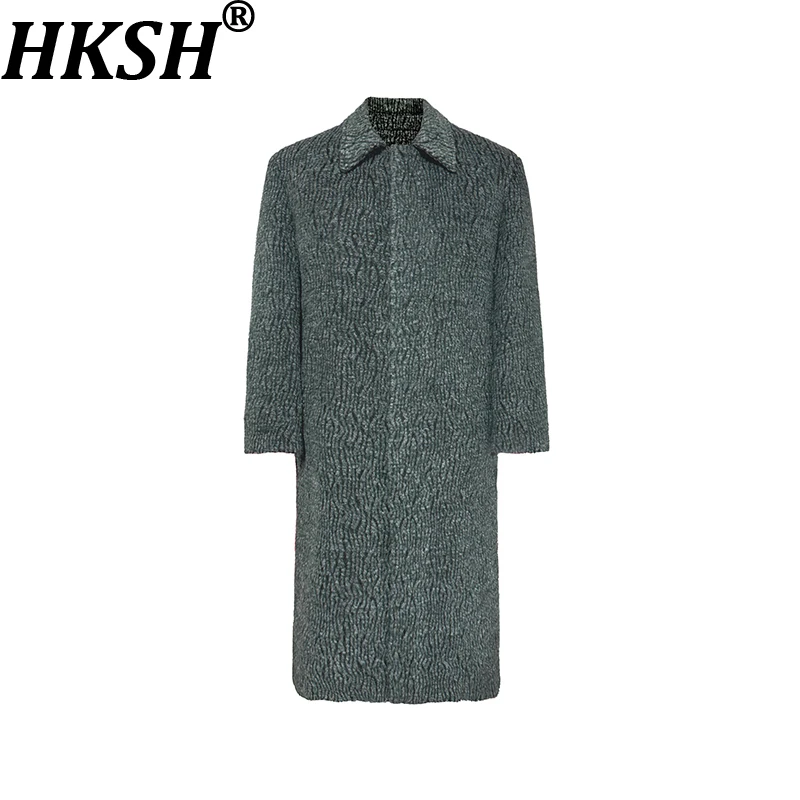 

HKSH Autumn Winter New Man Loose Lapel Overlength Wool Overcoat Streetwear Casual Vintage Elegant Fashion Y2K Thick Coat HK13073