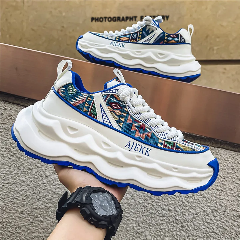 Fashion Blue Casual Sneakers Men Original Designer Platform Shoes Men Increase Heel Hip Hop Chunky Sneakers Mens Trainers ﻿