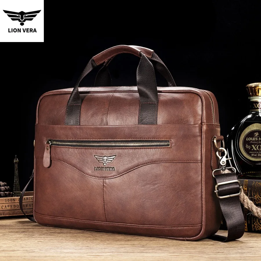 

【New style】Lion Villa laptop briefcase men's leather one-shoulder -body bag top-layer cowhide large-capacity official bag