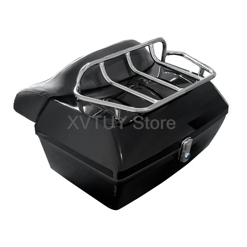 48L Motorcycle Trunk Helmet Box Rear Tail Storage Box Universal Top Luggage Tool Cases with Backrest Pad for Scooter Motorbike